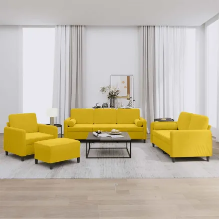Ensemble de canapés 4 pcs avec coussins jaune velours