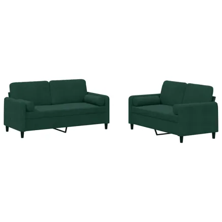 Ensemble de canapés 2 pcs avec coussins vert foncé velours 2