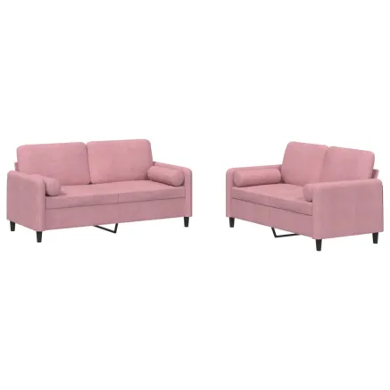 Ensemble de canapés 2 pcs avec coussins rose velours 2