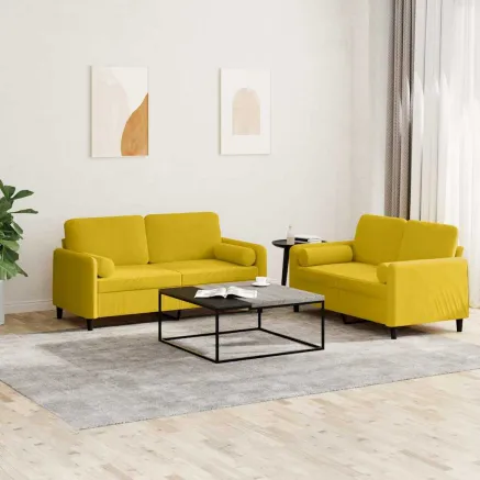 Ensemble de canapés 2 pcs avec coussins jaune velours