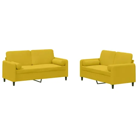 Ensemble de canapés 2 pcs avec coussins jaune velours