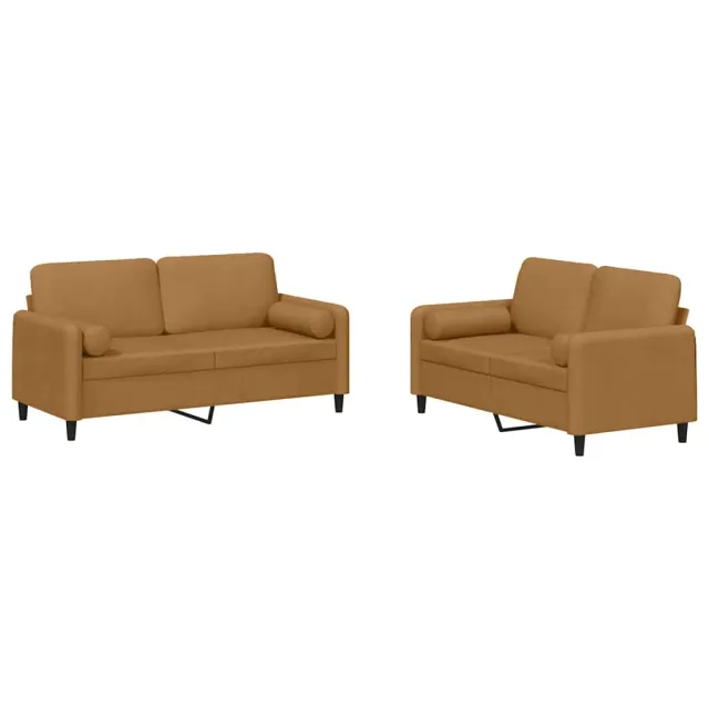 Ensemble de canapés 2 pcs avec coussins marron velours