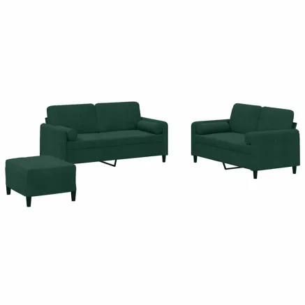 Ensemble de canapés 3 pcs avec coussins vert foncé velours 2