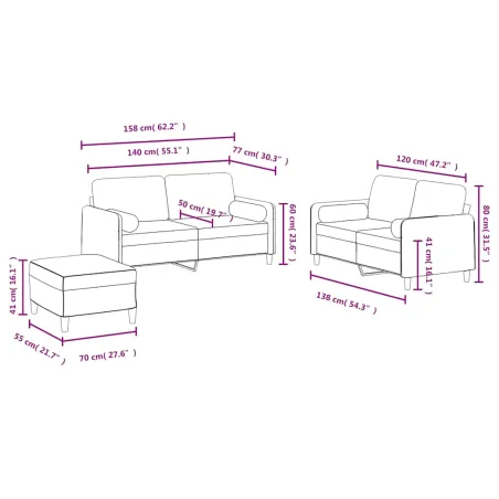 Ensemble de canapés 3 pcs avec coussins jaune velours