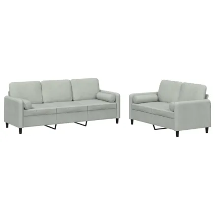 Ensemble de canapés 2 pcs avec coussins gris clair velours 2