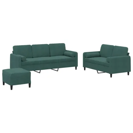 Ensemble de canapés 3 pcs avec coussins vert foncé velours 2