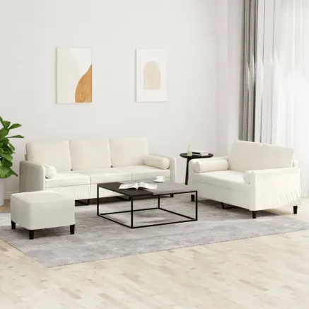 Ensemble de canapés 3 pcs avec coussins crème velours