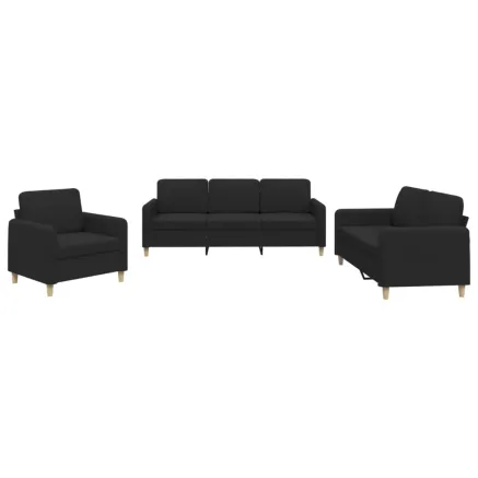 Ensemble de canapés 3 pcs avec coussins Noir Tissu 2