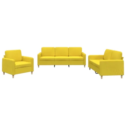 Ensemble de canapés 3 pcs avec coussins Jaune clair Tissu 2