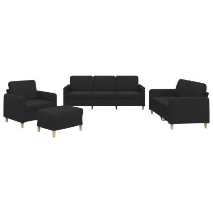 Ensemble de canapés 4 pcs avec coussins Noir Tissu 2