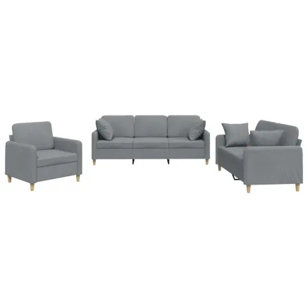 Ensemble de canapés 3 pcs coussins gris clair tissu 2