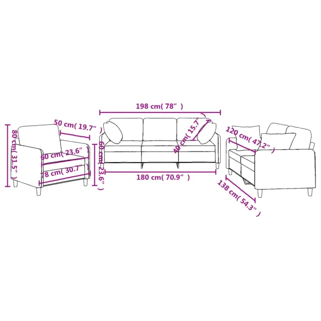 Ensemble de canapés 3 pcs avec coussins marron tissu