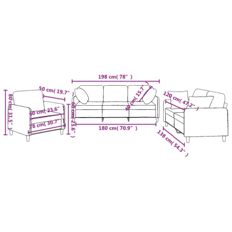 Ensemble de canapés 3 pcs avec coussins marron tissu