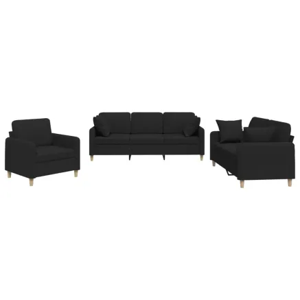 Ensemble de canapés 3 pcs avec coussins noir tissu 2
