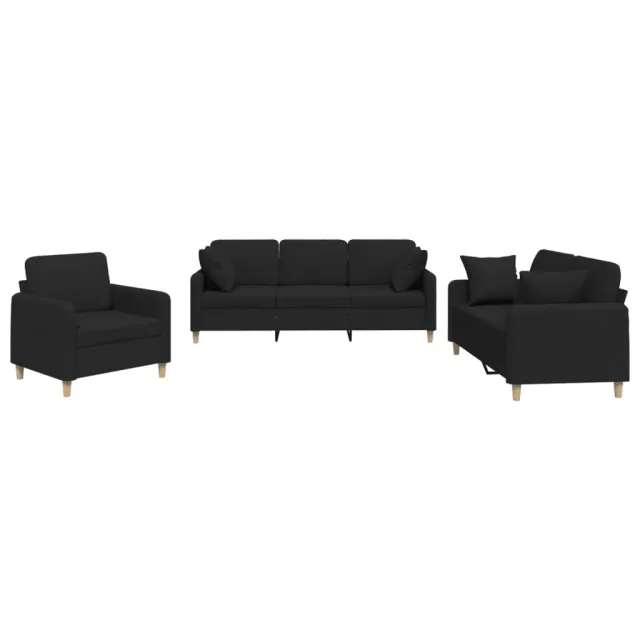 Ensemble de canapés 3 pcs avec coussins noir tissu