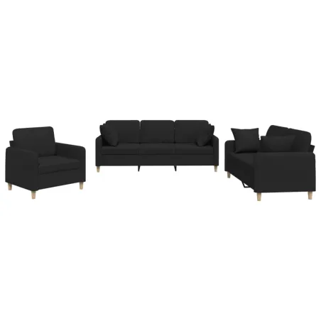 Ensemble de canapés 3 pcs avec coussins noir tissu
