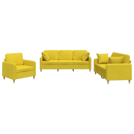 Ensemble de canapés 3 pcs avec coussins jaune clair tissu 2