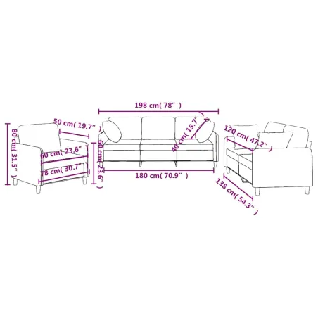 Ensemble de canapés 3 pcs avec coussins taupe tissu