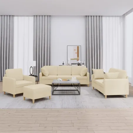 Ensemble de canapés 4 pcs avec coussins crème tissu