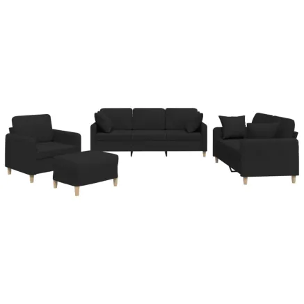 Ensemble de canapés 4 pcs avec coussins noir tissu 2