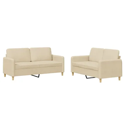 Ensemble de canapés 2 pcs avec coussins Crème Tissu 2