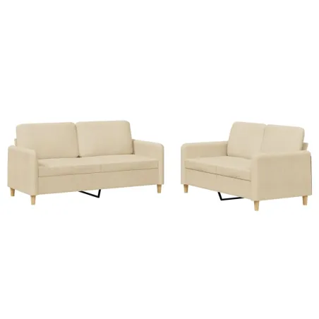 Ensemble de canapés 2 pcs avec coussins Crème Tissu