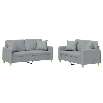 Ensemble de canapés 2 pcs coussins gris clair tissu 2