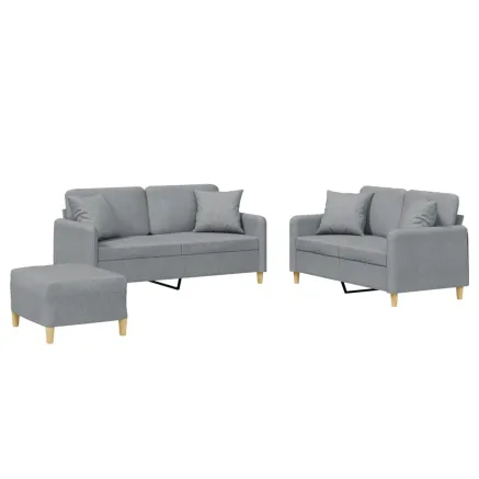 Ensemble de canapés 3 pcs coussins gris clair tissu 2