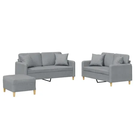 Ensemble de canapés 3 pcs coussins gris clair tissu