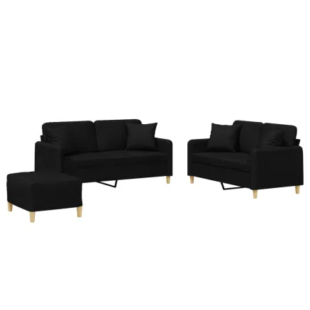 Ensemble de canapés 3 pcs avec coussins noir tissu 2