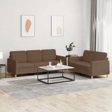 Ensemble de canapés 2 pcs avec coussins Marron Tissu
