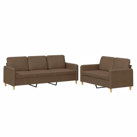 Ensemble de canapés 2 pcs avec coussins Marron Tissu 2
