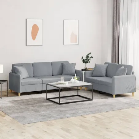 Ensemble de canapés 2 pcs coussins gris clair tissu