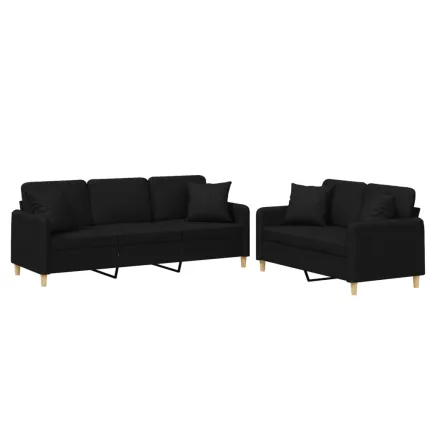 Ensemble de canapés 2 pcs avec coussins noir tissu 2