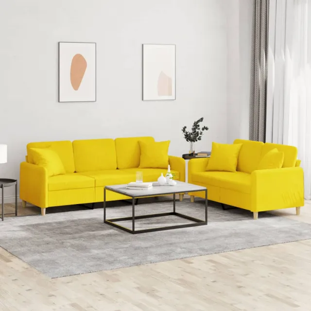 Ensemble de canapés 2 pcs avec coussins jaune clair tissu