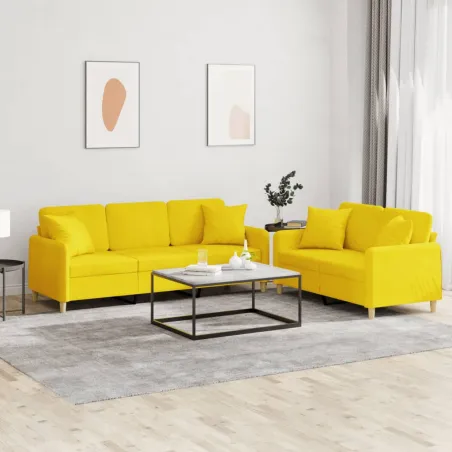 Ensemble de canapés 2 pcs avec coussins jaune clair tissu