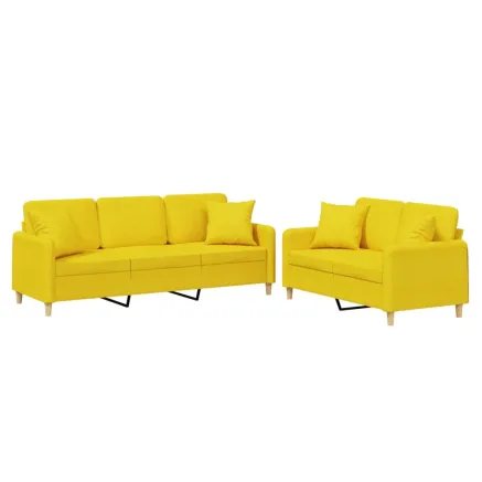 Ensemble de canapés 2 pcs avec coussins jaune clair tissu 2