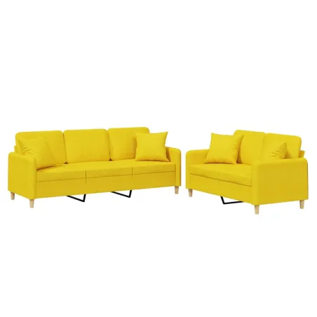 Ensemble de canapés 2 pcs avec coussins jaune clair tissu
