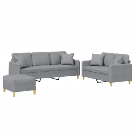 Ensemble de canapés 3 pcs coussins gris clair tissu 2