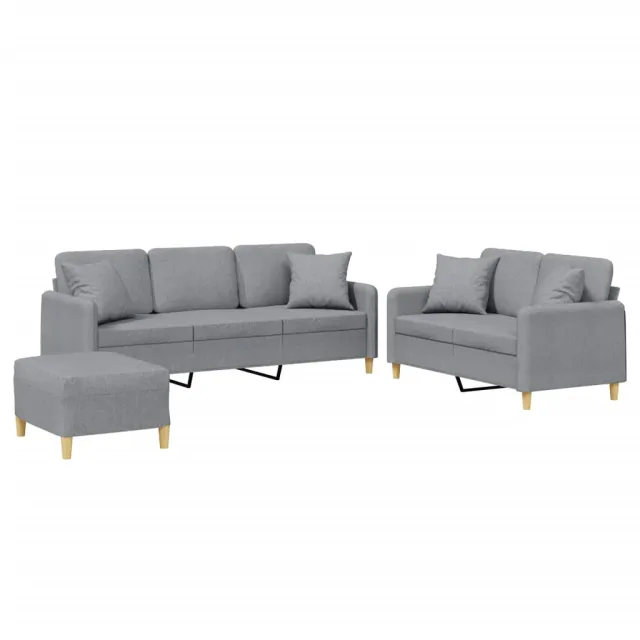 Ensemble de canapés 3 pcs coussins gris clair tissu