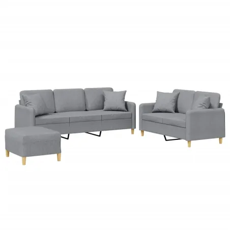 Ensemble de canapés 3 pcs coussins gris clair tissu