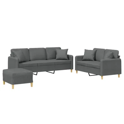 Ensemble de canapés 3 pcs coussins gris foncé tissu 2