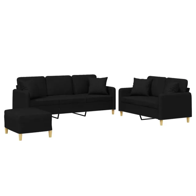 Ensemble de canapés 3 pcs avec coussins noir tissu
