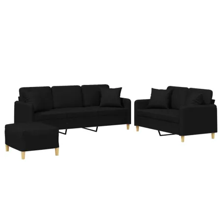 Ensemble de canapés 3 pcs avec coussins noir tissu