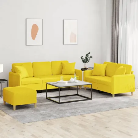 Ensemble de canapés 3 pcs avec coussins jaune clair tissu