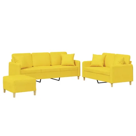 Ensemble de canapés 3 pcs avec coussins jaune clair tissu 2