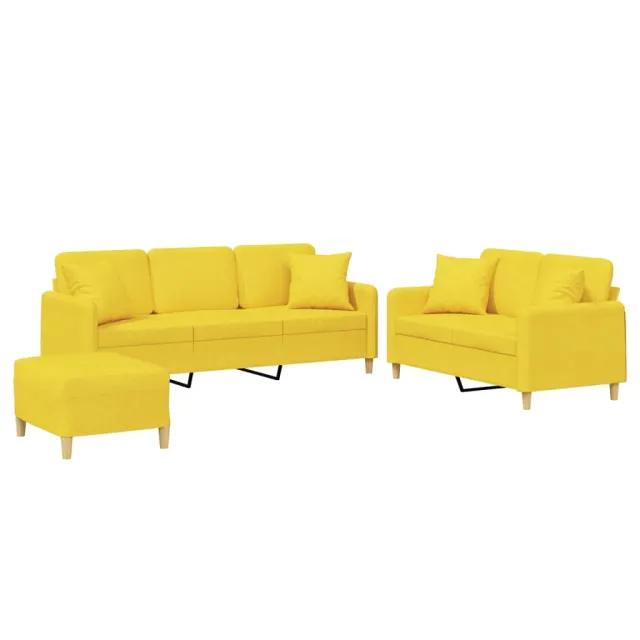 Ensemble de canapés 3 pcs avec coussins jaune clair tissu