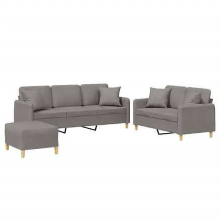 Ensemble de canapés 3 pcs avec coussins taupe tissu 2