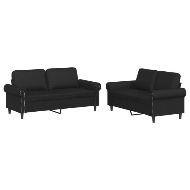 Ensemble de canapés 2 pcs avec coussins Noir Similicuir