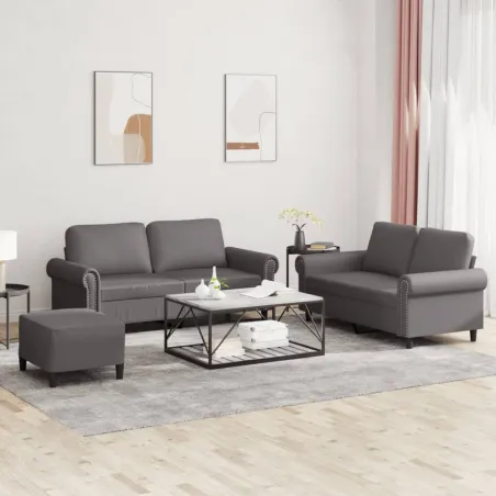Ensemble de canapés 3 pcs avec coussins Gris Similicuir